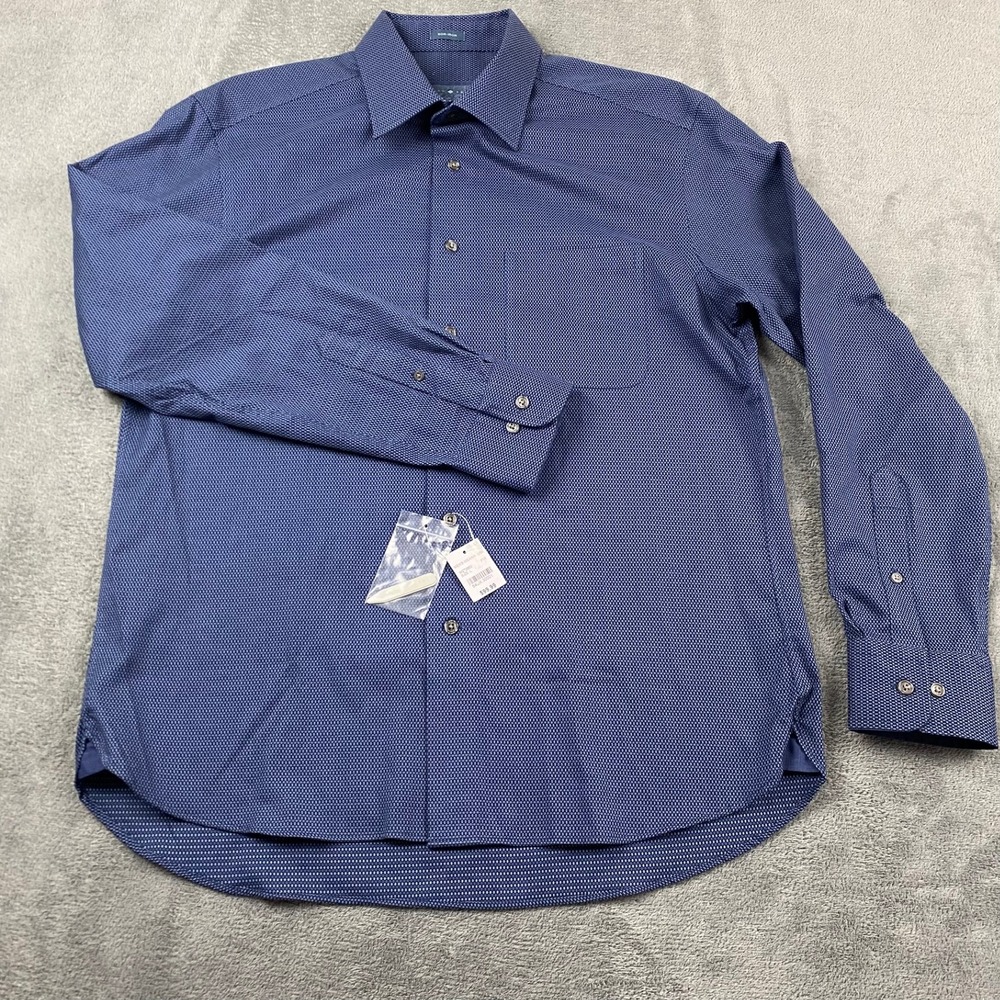 Joseph Abboud Men L Button Down Shirt Blue Micro Pattern Non-Iron Cotton